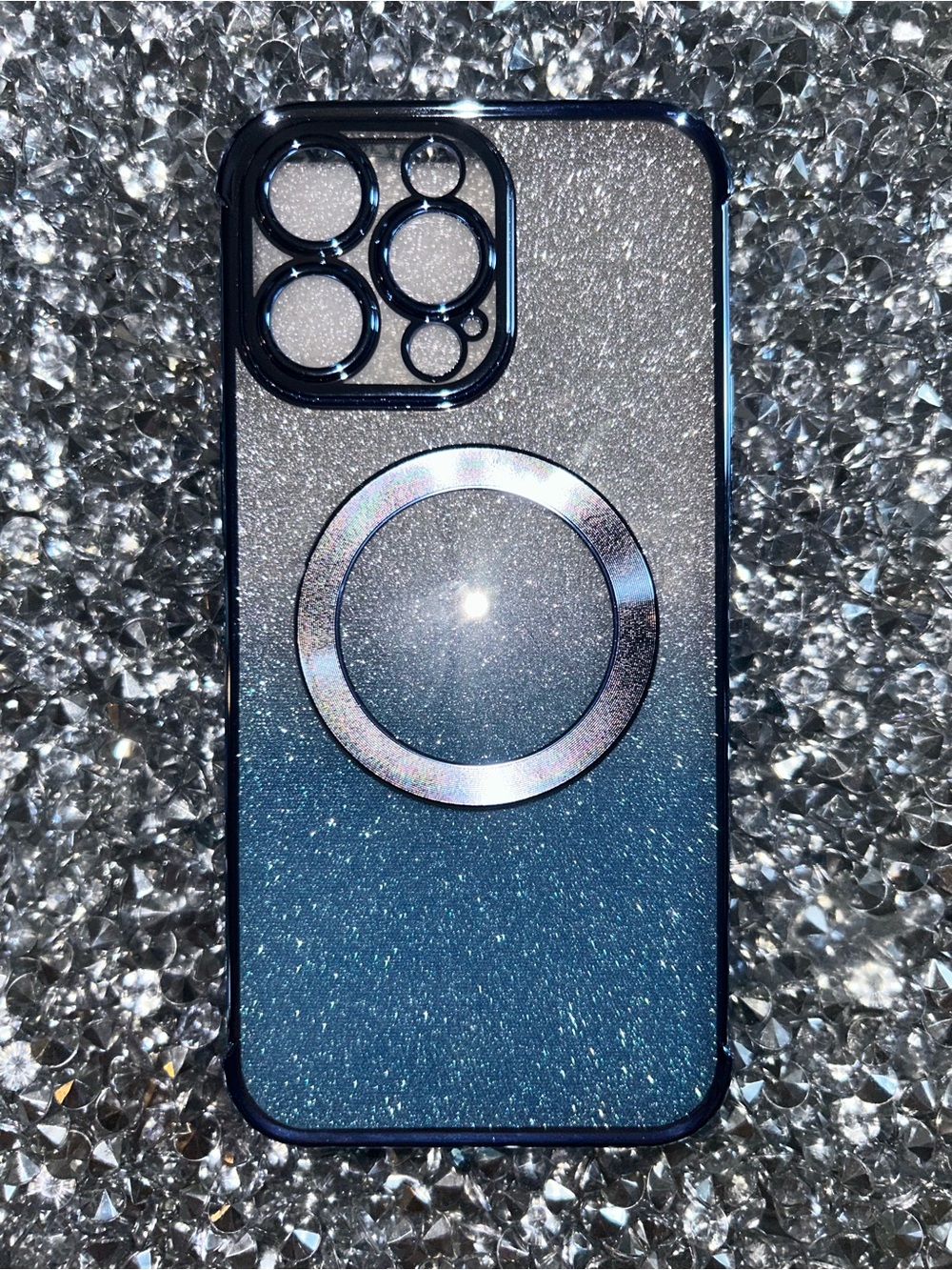 iPhone 15 pro max Glitter Gradient MagSafe Compatible Phone Case - Blue Silver
